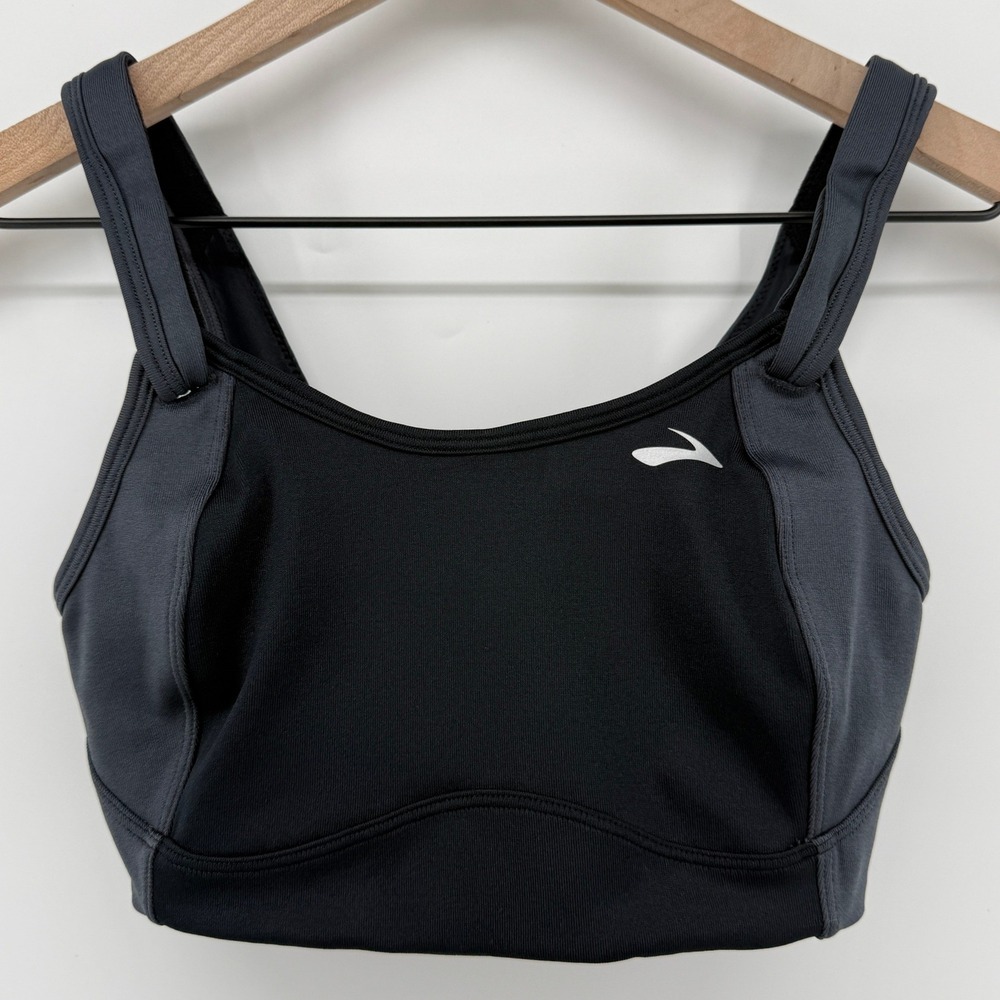 Brooks Moving Comfort Fiona Wireless Sports Bra Black Gray 30D Hook Loop 350064